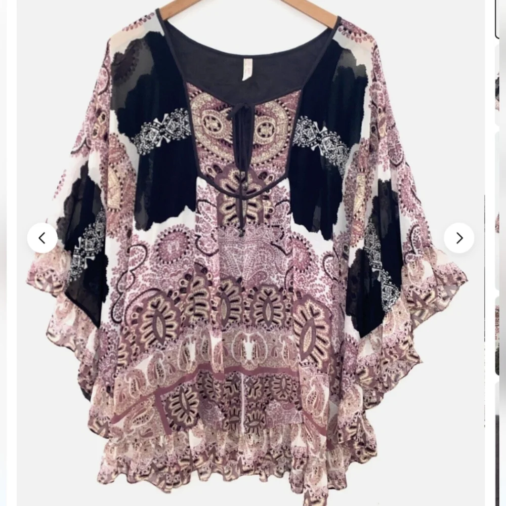 FREE PEOPLE Marla Dreams Paisley/Floral Printed Chiffon Mini Dress Ruffle Hem  - Picture 4 of 7